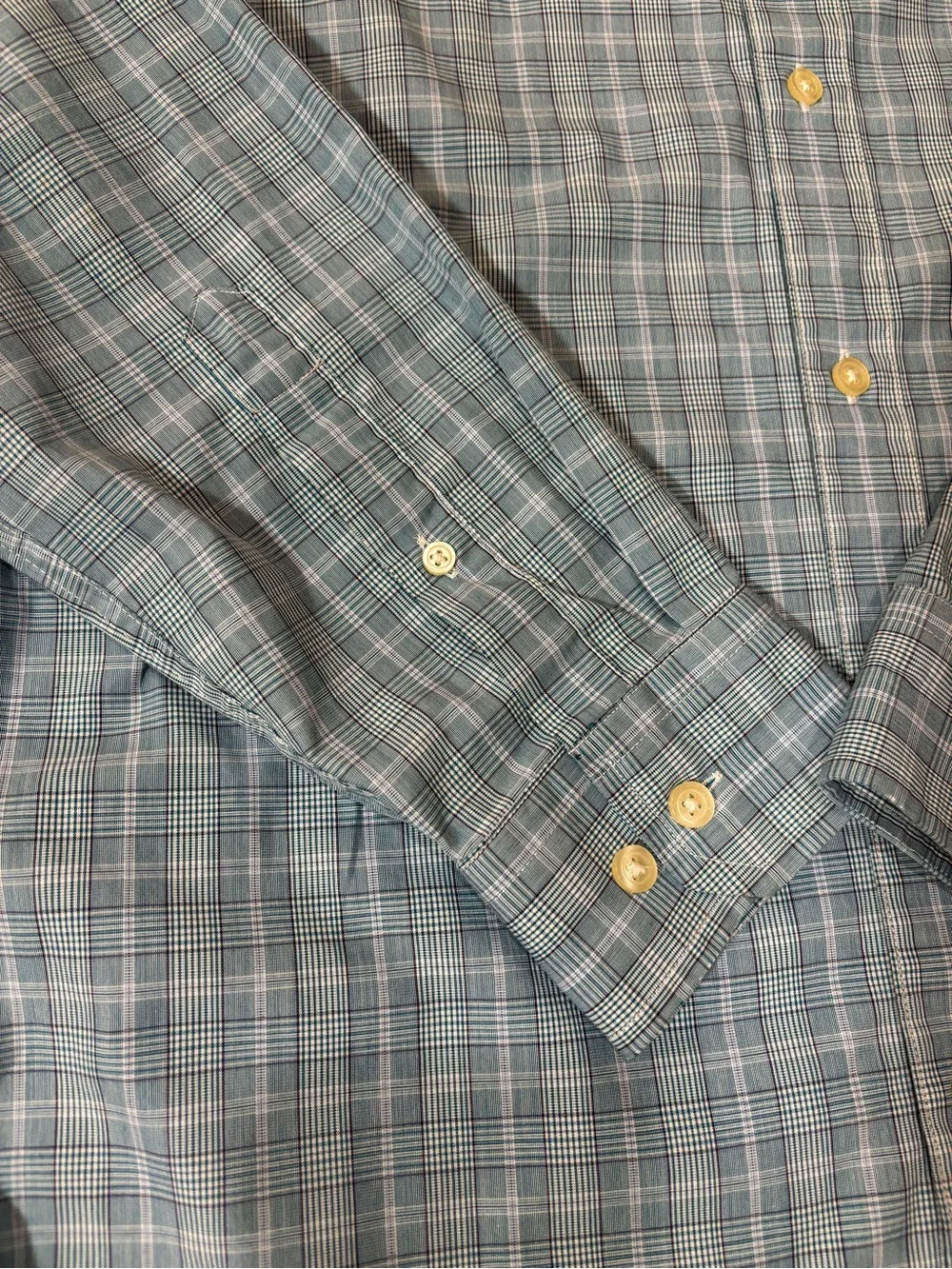 Banana Republic Teal Blue Plaid Buttondown Dress Shirt 15-15.5 Cotton Career